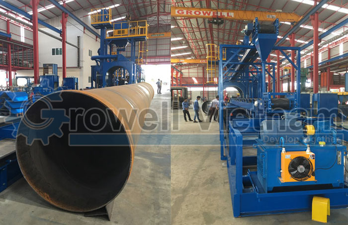 Máy phun bi làm sạch ống thép Growell
