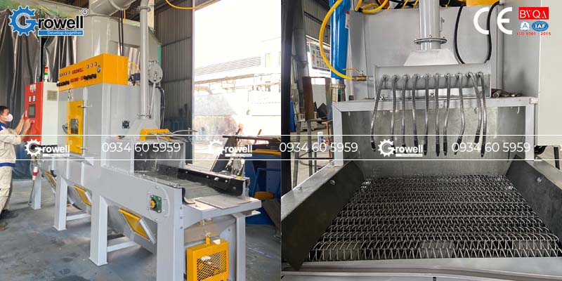 Máy phun cát băng tải lưới